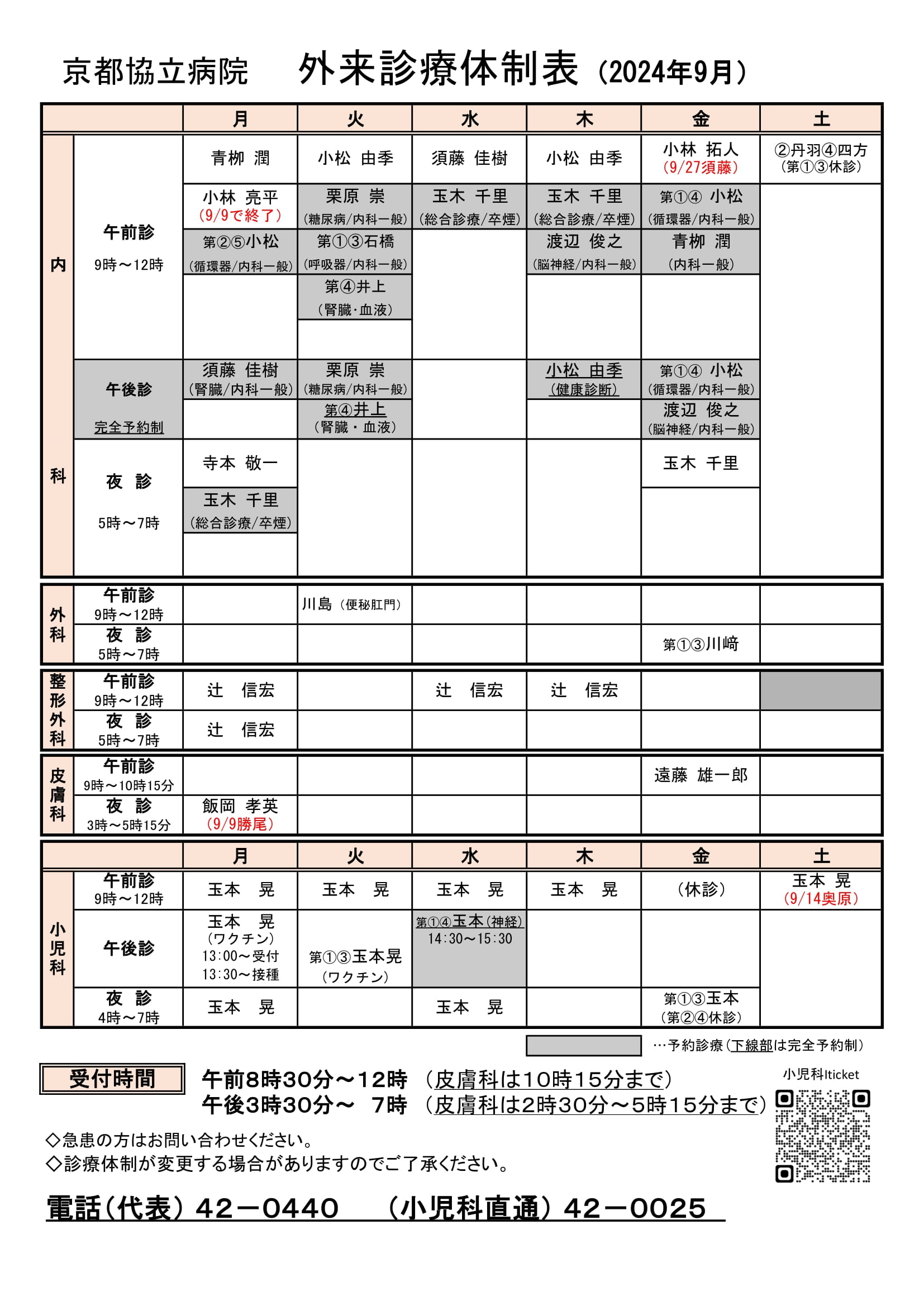 外来体制表